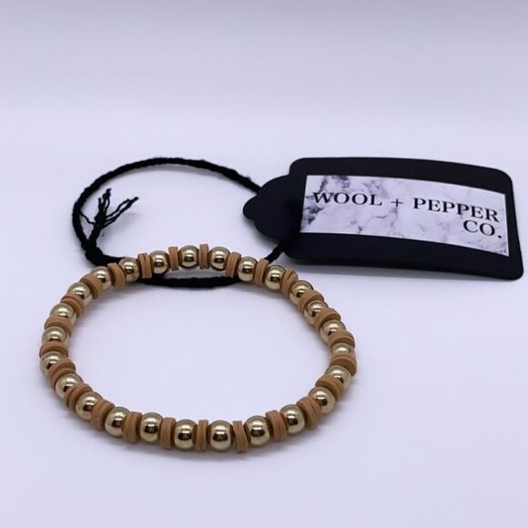 NWT Wool + Pepper Co. Tan & Gold Beaded Bracelet - Picture 3 of 5